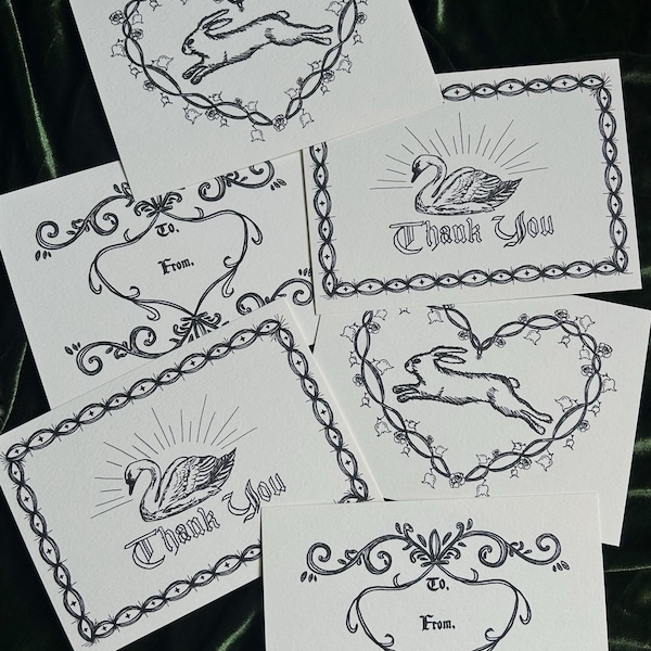 Gothic Swan & Rabbit Note Cards: Medieval Stationery Set - 6 Pack