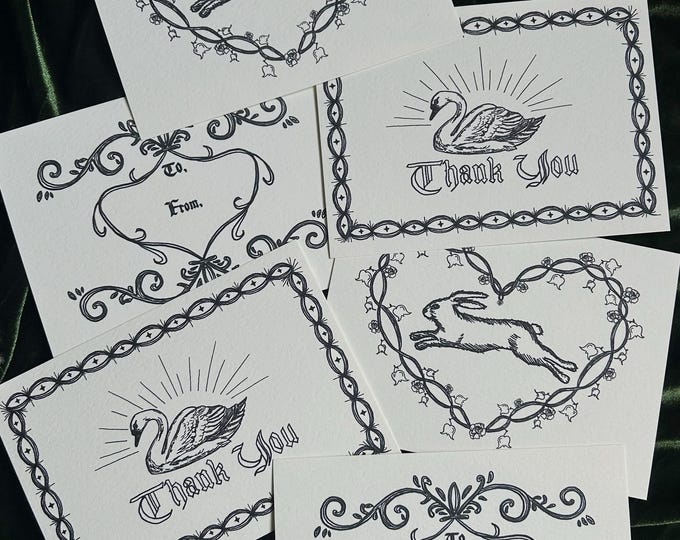 Gothic Swan & Rabbit Note Cards: Medieval Stationery Set - 6 Pack - Etsy