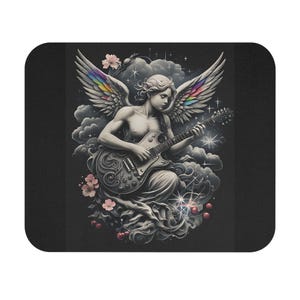 Angel Mouse Pad: Celestial Gothic Cherub Art, Non-Slip Neoprene