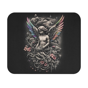 Angel Mouse Pad: Celestial Gothic Rainbow Cherub Desk Mat