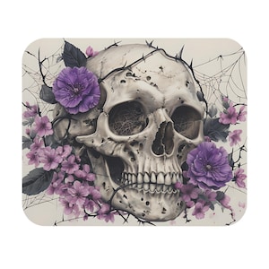 Gothic Skull Mouse Pad: Floral Halloween Gaming Desk Mat