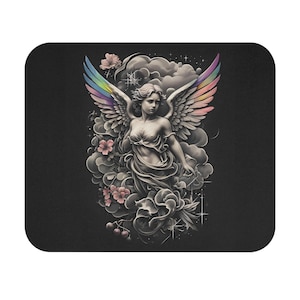 Rainbow Cherub Angel Mouse Pad: Celestial Gothic Desk Decor
