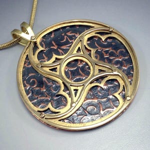 Cathedral Window Medieval Gothic Tracery Pendant in Brass and Copper
