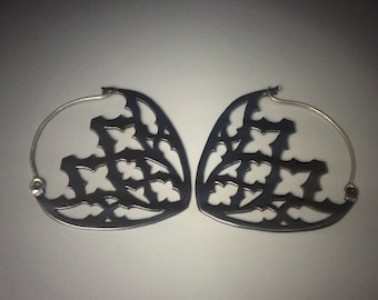 Blackened copper medieval cathedral gothic tracery earrings with sterling silver earwires