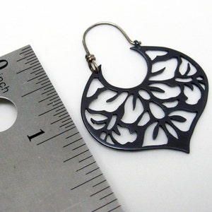 Black copper earrings with japanese floral pattern sterling silver hooks image 2