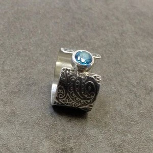 London Blue Topaz sterling silver ring with paisley pattern impression textured band image 1