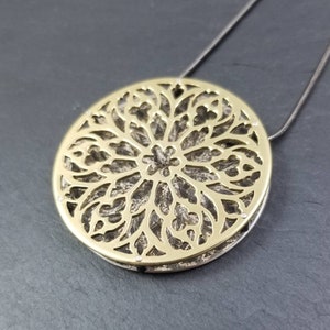 Cathedral Gothic Rose Window Layered Brass and Sterling Silver Pendant with spacer rivets image 1