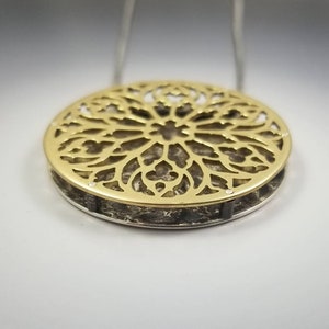 Cathedral Gothic Rose Window Layered Brass and Sterling Silver Pendant with spacer rivets image 6