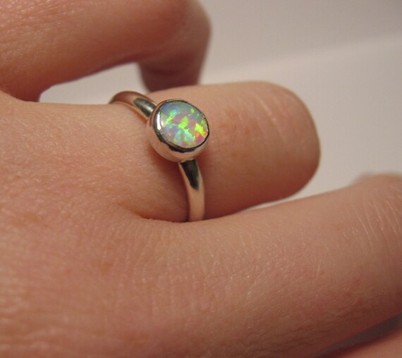 Cute opal ring in sterling silver for stacking or solo wear Etsy