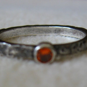 Distressed sterling silver stacking ring with orange cubic zirconia or your choice of stone made to order image 3
