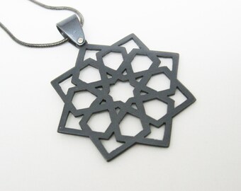 Moroccan star black copper pendant islamic architecture on snake chain
