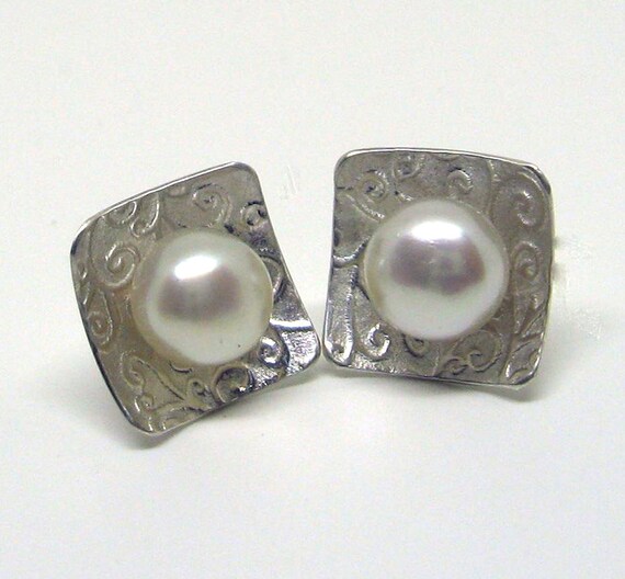 Sterling Silver 3T Pearl Twisted Textured X Post Earrings