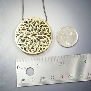 Cathedral Gothic Rose Window Layered Brass and Sterling Silver Pendant with spacer rivets image 5
