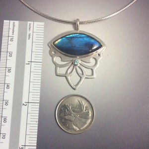 Shocking Blue Labradorite and Blue Zircon Flashy Floral Lotus and Swirl Pendant in Sterling Silver image 5