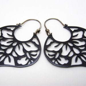 Black copper earrings with japanese floral pattern sterling silver hooks image 5