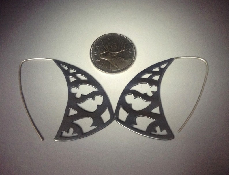 Gothic Blade earrings hand cut from blackened copper with sterling silver earwires image 2