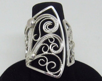 Exquisite Sterling Silver Artisan Filigree Cocktail Ring size 7.5 to size 9 OOAK bold airy elegant