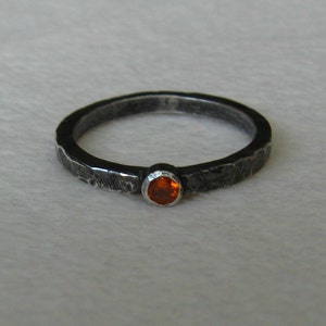 Distressed sterling silver stacking ring with orange cubic zirconia or your choice of stone made to order image 2