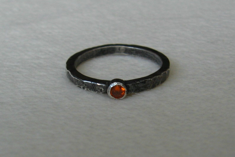 Distressed sterling silver stacking ring with orange cubic zirconia or your choice of stone made to order image 2