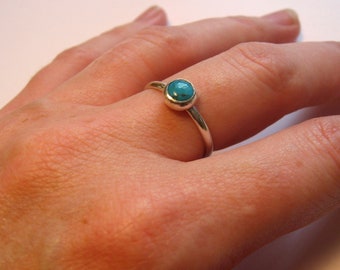 Simple turquoise ring with sterling silver band stacking ring or solo wear earthy