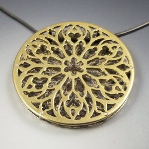 Cathedral Gothic Rose Window Layered Brass and Sterling Silver Pendant with spacer rivets image 3