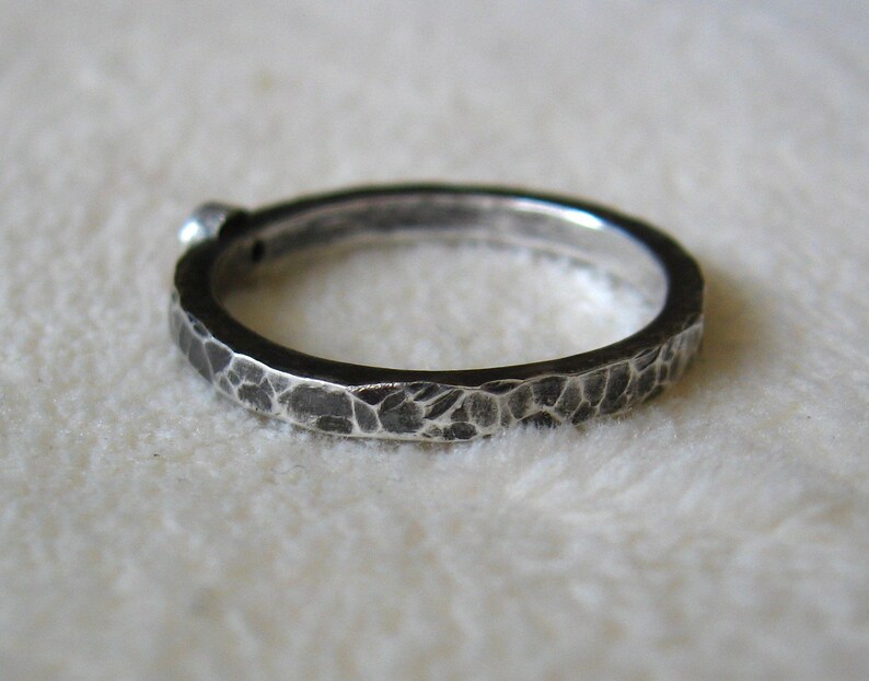 Distressed sterling silver stacking ring with orange cubic zirconia or your choice of stone made to order image 4