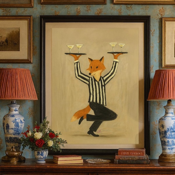 Fox Cocktail Waiter Art Print Retro Bar Wall Art Timeless Southern Style Unique Gift for Cocktail Lovers