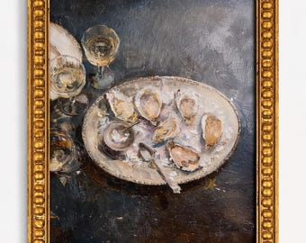 Housewarming Gift For Her Oyster Still Life Art Print Vintage Food Painting Elegant Kitchen Wall Decor Classic Dining Room Artwork