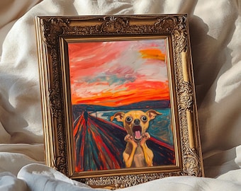Gift For Dog Mom Chihuahua Wall Art Print Funny Expressionist Dog Painting Colorful Sunset Pet Lover Decor