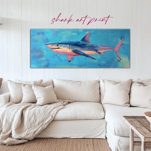 Bright Shark Deep Sea Fish Canvas Art Print | Vibrant Ocean Wall Decor Wall Art | Coastal Chic Fish Canvas Art Unique Gift for Fish Lovers