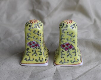 Vintage Chinese Jingdezhen yellow Famille Rose salt and pepper shakers