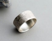 Granite silver ring unisex band ring textured sterling silver ring rough texture oxidized brushed