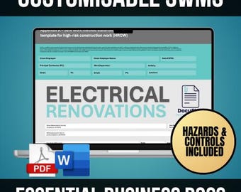 SWMS Elektrische renovaties | Verklaring veilige werkmethode | WHS-conformiteit | Bewerkbare sjabloon