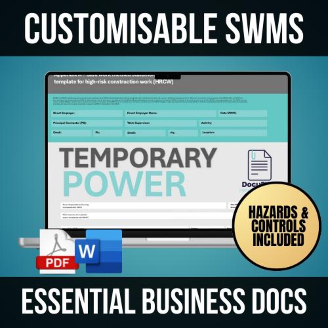 SWMS Temporary Power Install | Safe Work Method Statement | WHS ...