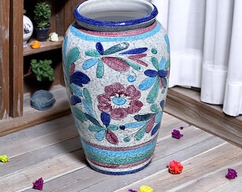 1970s Artisan Italian Terra Cotta Majolica Painted Urn