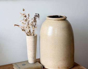 Antique Stoneware Crock Jar | Tall Salt Glaze Pottery, Farmhouse Decor