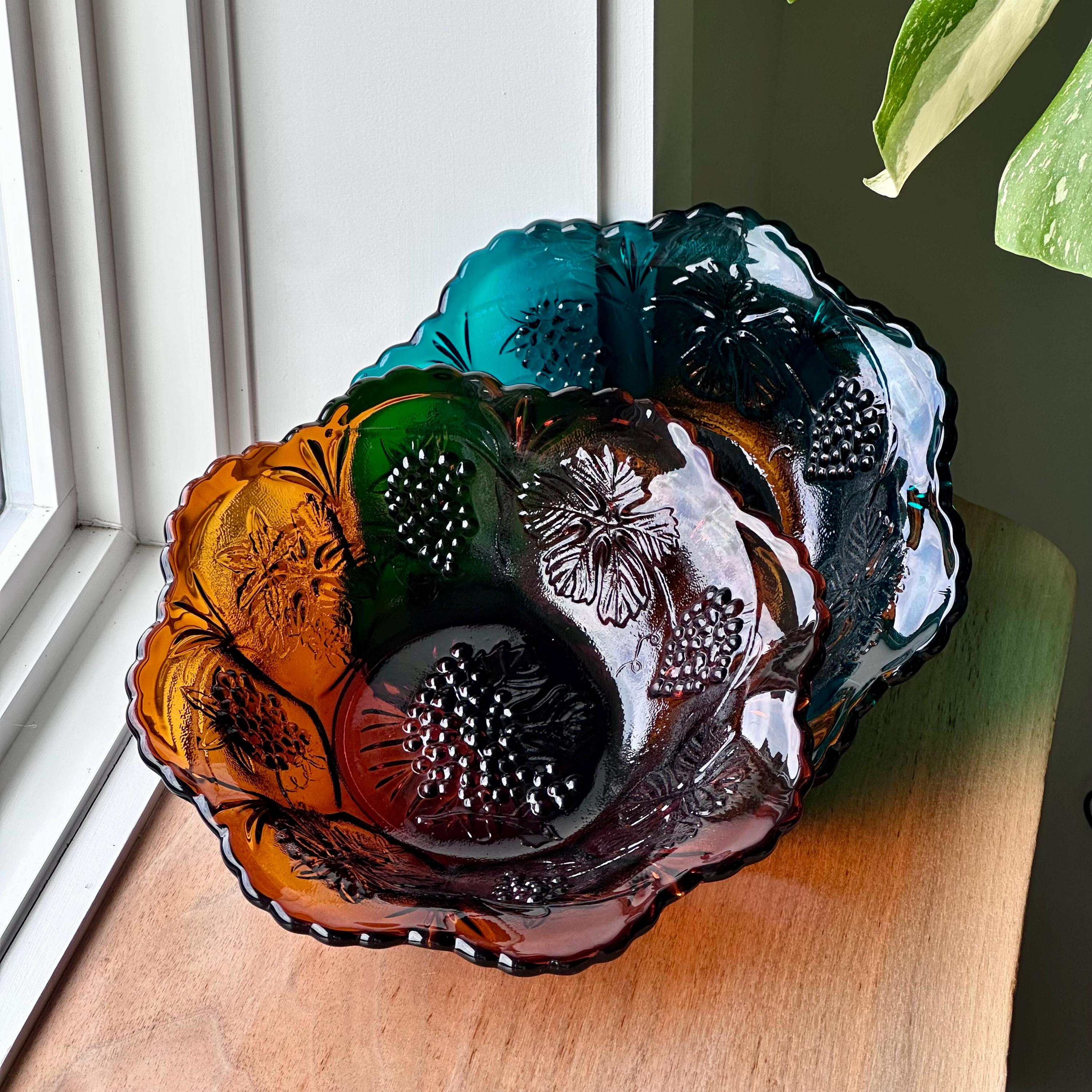 Vintage Fenton Paneled Grape Glass Bowls – Amber & Teal Pair - Etsy