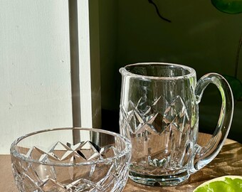Vintage Waterford Crystal Creamer and Sugar Bowl Set – Cut Glass with Diamond & Fan Pattern