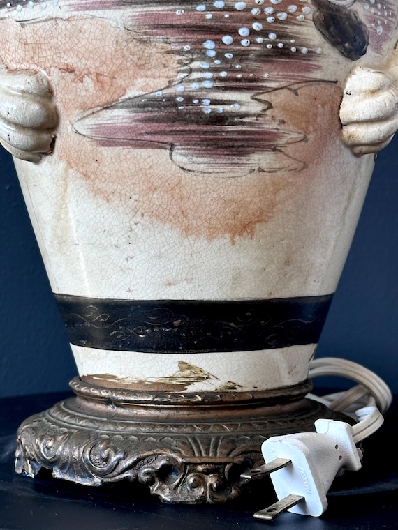 Antique Japanese Satsuma-style Samurai Vase Lamp – Hand-painted