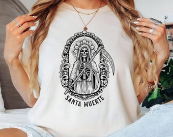 Santa Muerte Shirt, La Santa Muerte Swetshirt, Mexican Folk Art Shirt, Sacred Grim Reaper Sweater, Día de los Muertos Clothing, Mexican Tee