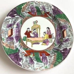 Vintage Chinese Famille Rose Porcelain Decorative Plate – Hand-Painted Figures & Landscape Scene – 20th Century