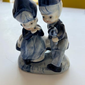 DELF blue Vintage Dutch Boy and Girl Ceramic Figurine – Blue & White Holland-Style Collectible