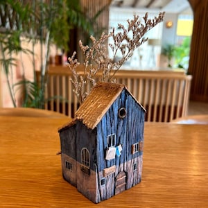 Small Wooden Houses, Wooden Cottage, Rustic House Decor, Miniature House Vase , Wood Village, Personalized Gift, Handmade Driftwood Present