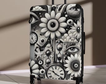 Boho Floral Dark Theme Suitcase | Travel Luggage |Vintage Style Carry-On |Gift for Travelers | Vacation Essentials, Adventure Ready, Durable