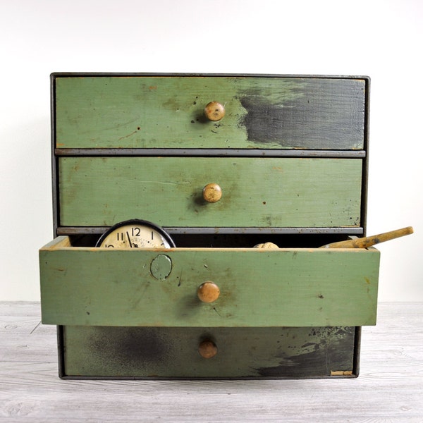 r e s e r v e d ... Vintage Industrial Cabinet / Wood and Metal Chest / Industrial Storage