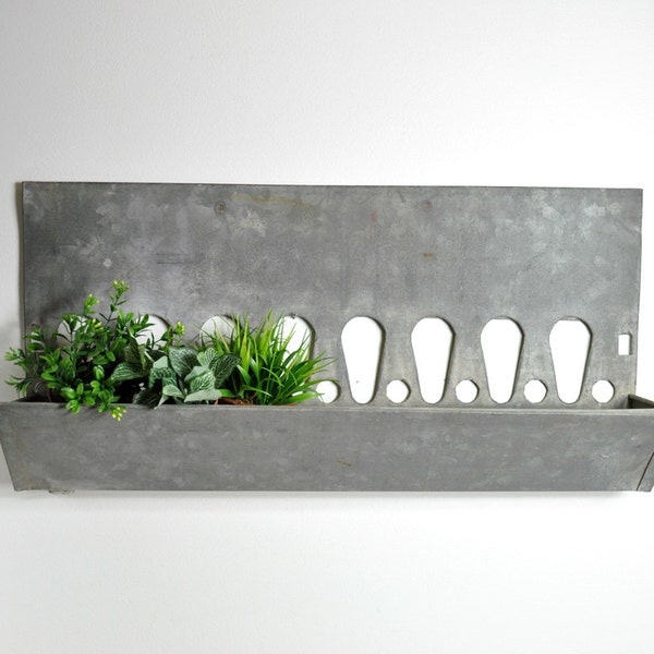 Vintage Large  Industrial Galvanized Metal Wall Planter