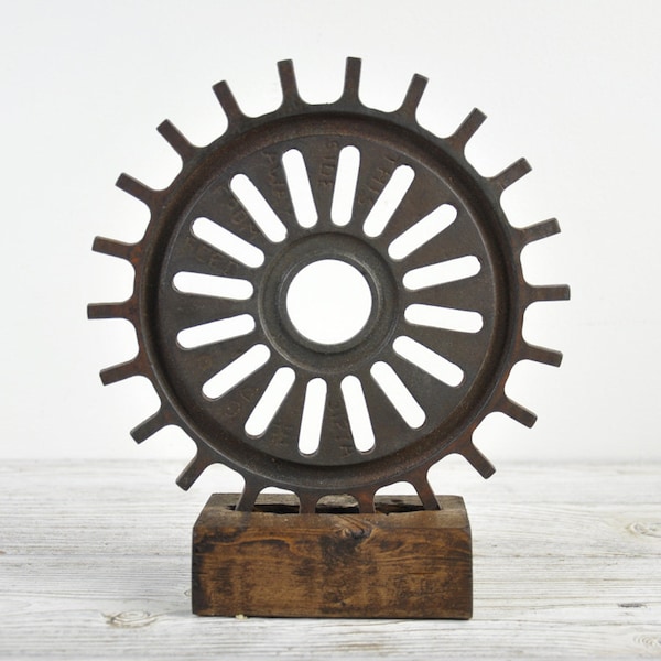 r e s e r v e d ... Vintage Industrial Metal Gear Sculpture • Industrial Art • Industrial Decor