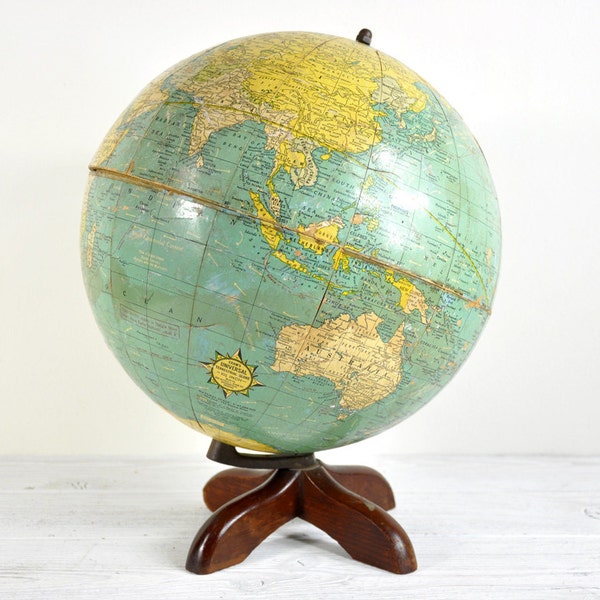 Vintage Crams World Globe, Old Globe, World Map, Crams Antique Globe, Small