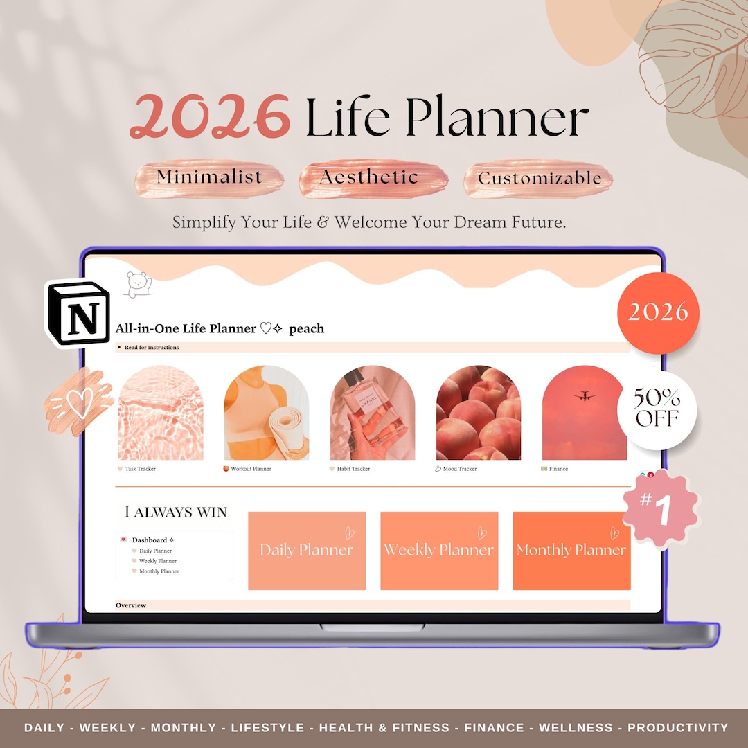 2026 Notion Template Life Planner All in One Notion Planner Aesthetic ...