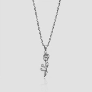 Silver Rose Pendant Charm, Gold Plated Necklace, Men&#39;s Necklace, Christian Jewellery, Gold Chain, Traveller Pendant, Gift for Him Necklace